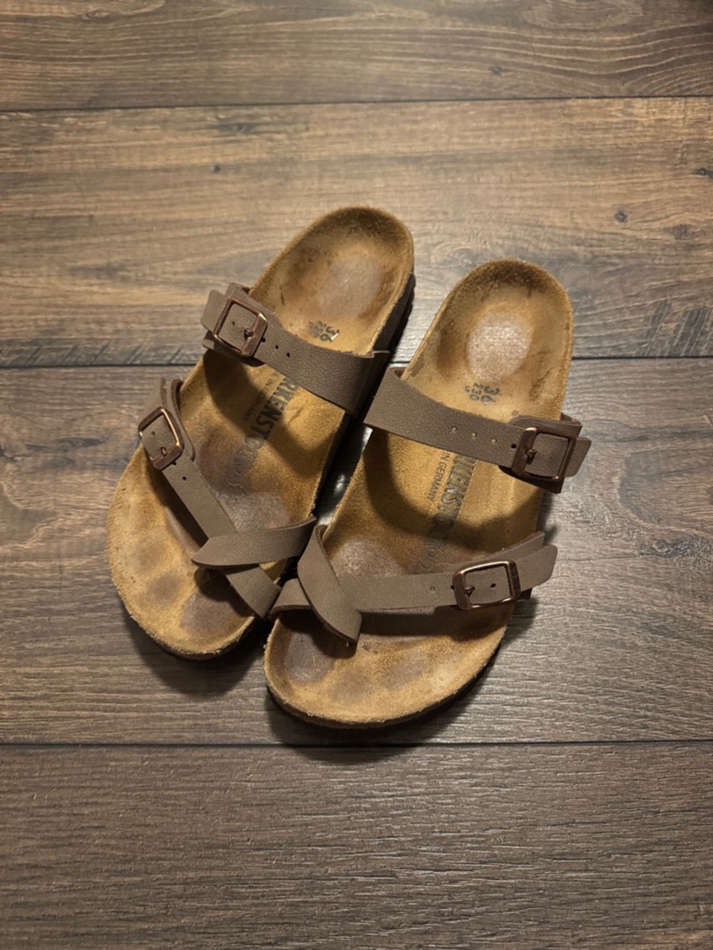 Birkenstock Women's Brown Two-Strap Slide Sandals